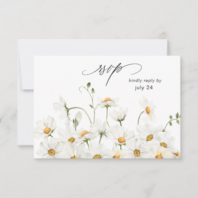 Daisy White Floral w Repas Carte RSVP 2 (Devant)