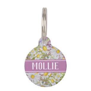 Daisy White Wildflowers Floral Name and Address Pet Tag