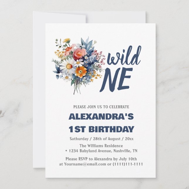 Daisy Wild One 1st Birthday Girl Invitation (Front)