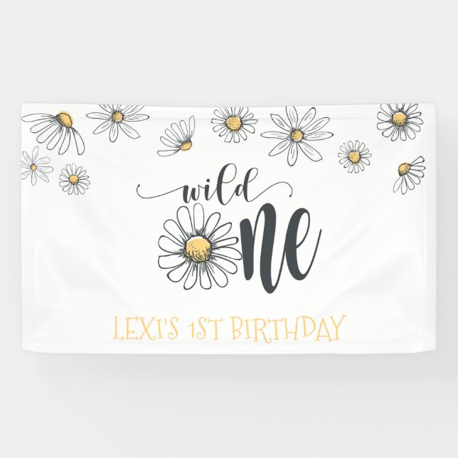 Daisy Wild One Party Bannière - Blanc (Horizontal)