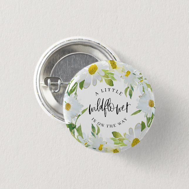 Daisy Wildflower Baby Shower Summer floral 1 Inch Round Button (Front & Back)