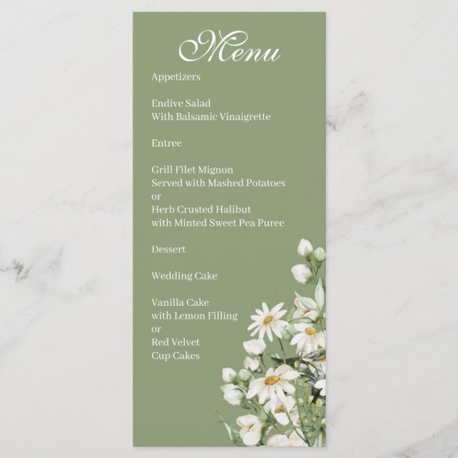 Daisy Wildflower Boho Wedding Menu (Front)