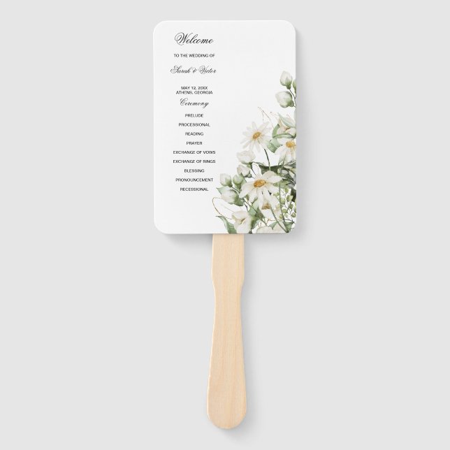 Daisy Wildflower Boho Wedding Program Hand Fan (Front)