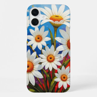 Daisy wildflower boho white and blue iPhone 16 plus case