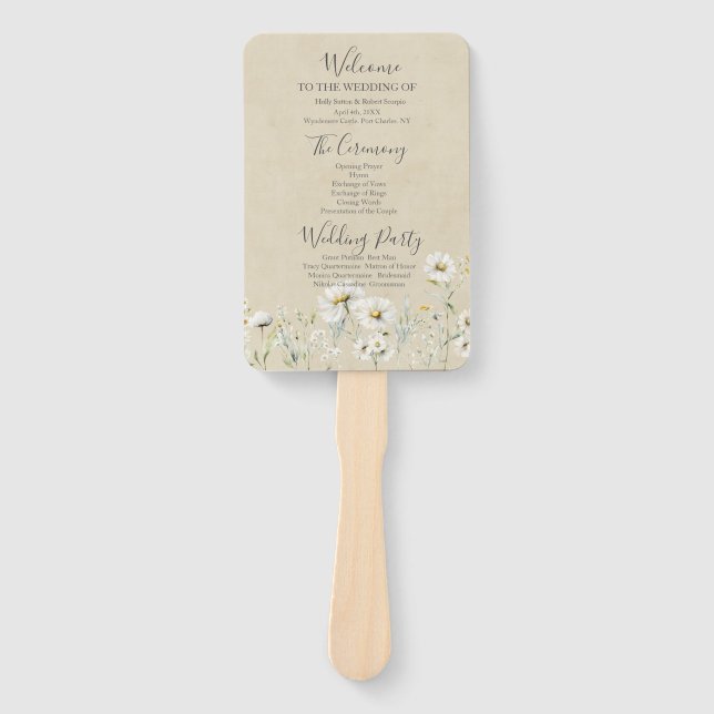 Daisy Wildflower Wedding Program Hand Fan (Front)