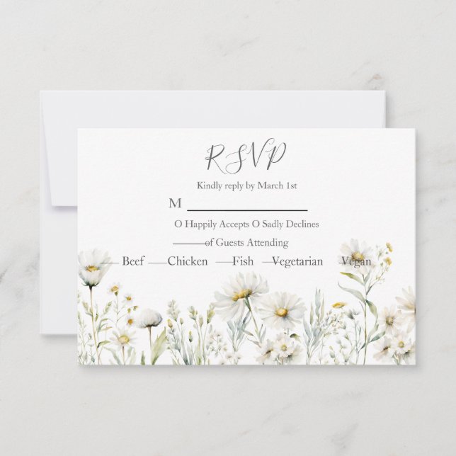 Daisy Wildflower Wedding RSVP Card (Front)