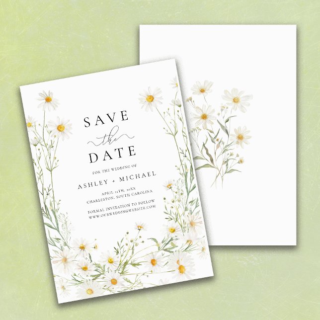 Daisy Wildflower White Boho Minimalist Save The Date (Creator Uploaded)