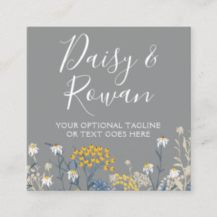Daisy Wildflower & Yellow Rowan Berries Floral Square Business Card