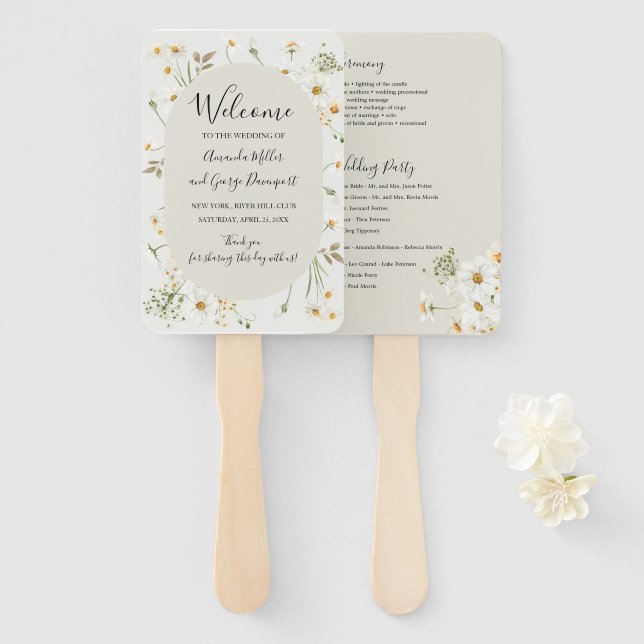 Daisy Wildflowers wedding program fan (Front and Back)