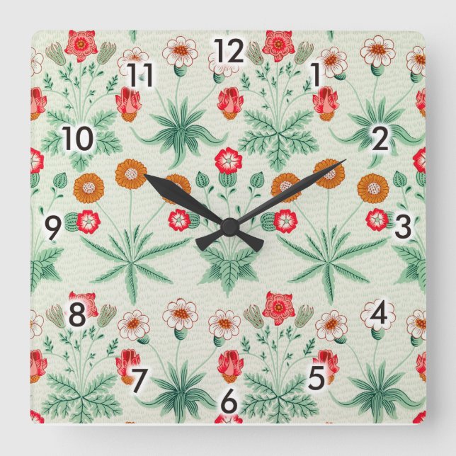 Daisy, William Morris Square Wall Clock (Front)