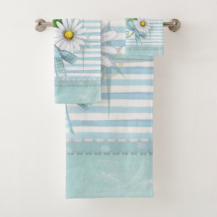 Daisy with Blue Stripes Bath Towel Set