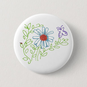 Daisy with Ladybug 2 Inch Round Button