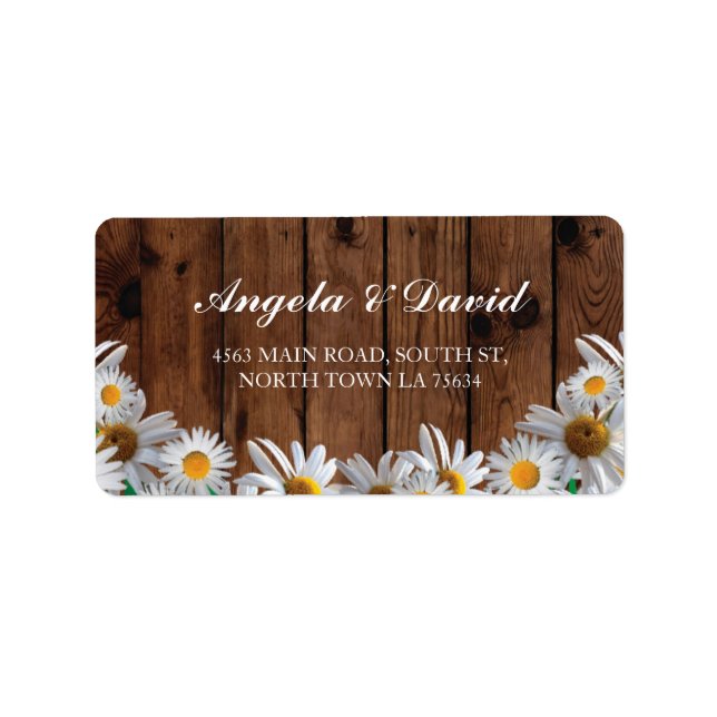 Daisy Wood Floral Rustic Élégant Étiquette de adre (Devant)
