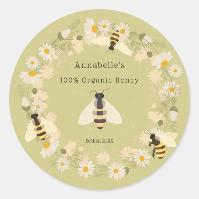 Daisy Wreath and Bees Honey Label Personalize (Front)