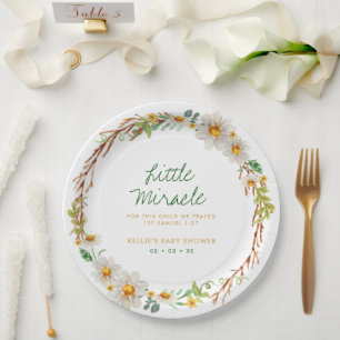 Daisy Wreath Little Miracle Baby Shower Scripture Paper Plate