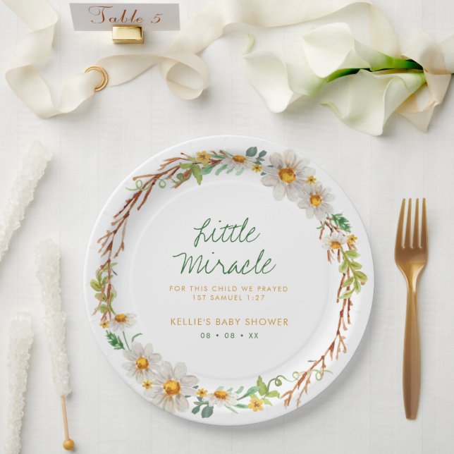 Daisy Wreath Little Miracle Baby Shower Scripture Paper Plate (Wedding)