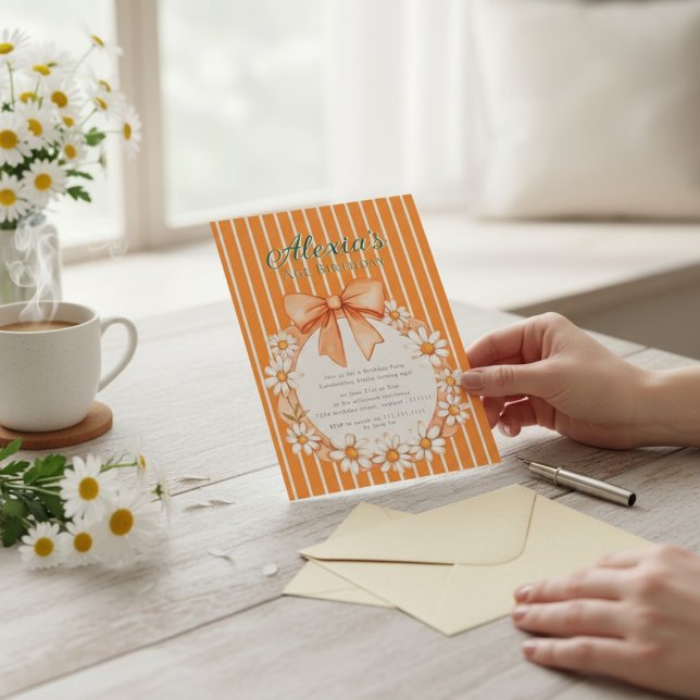 Daisy Wreath Orange Stripe Birthday invitation (Créateur téléchargé)