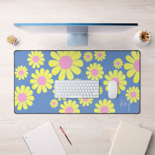 Daisy Yellow Blue Desk Mat