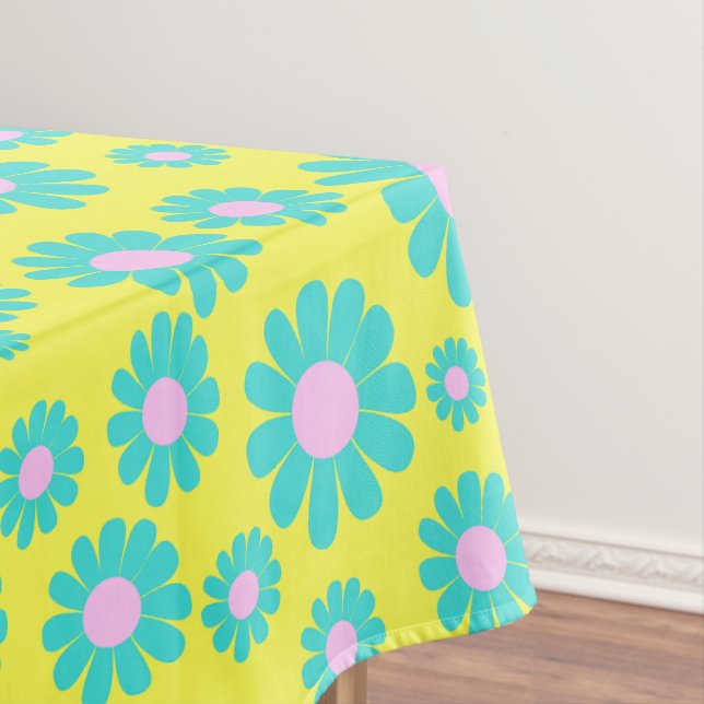 Daisy Yellow Teal Tablecloth (In Situ)