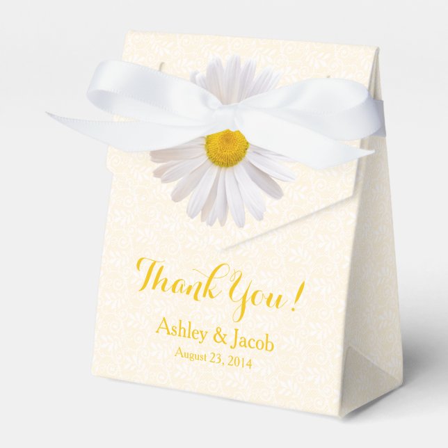 Daisy Yellow White Lace Wedding Thank You Favor Box (Front Side)