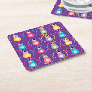 Daisyflower Matryoshka Square Paper Coaster