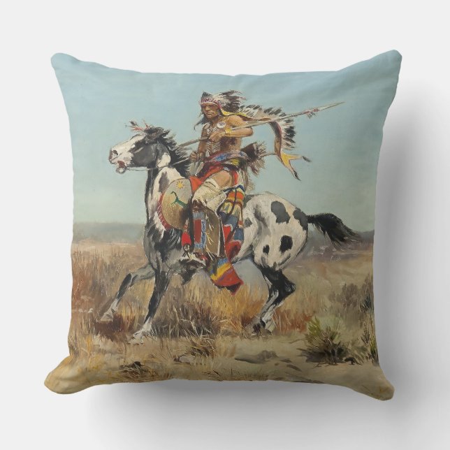 “Dakota Chief” by Charles M Russell Outdoor Pillow (Front)