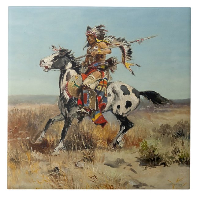 “Dakota Chief” by Charles M Russell Tile (Front)