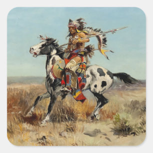 “Dakota Chief” Western Art by Charles M Russell Square Sticker