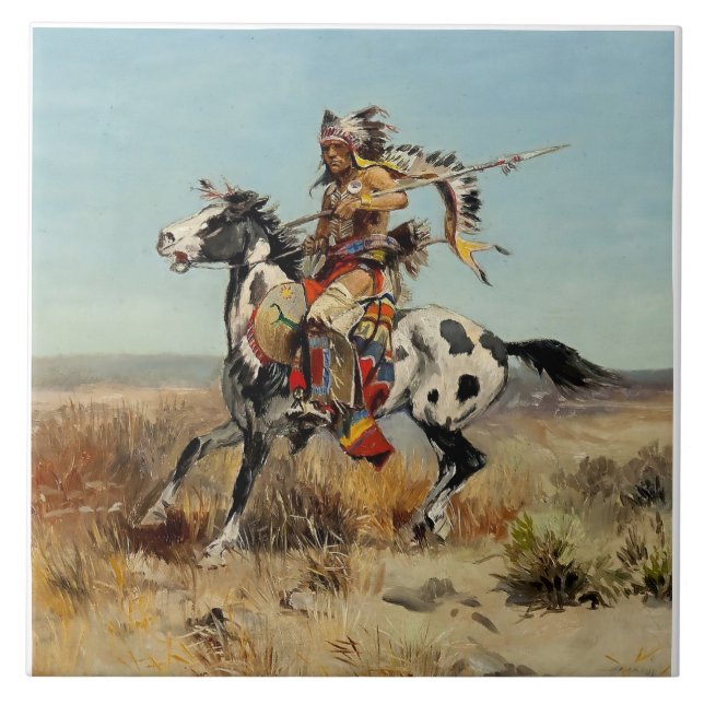“Dakota Chief” Western Art by Charles M Russell Tile (Front)
