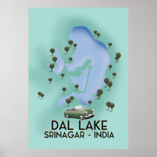 Dal Lake, Srinagar, Inde poster de voyage Carte