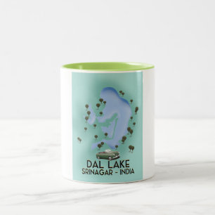 Dal Lake,Srinagar,India travel poster Map Two-Tone Coffee Mug