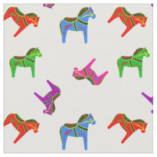 Dala folk horse blue/red/pink/purple/green/black fabric