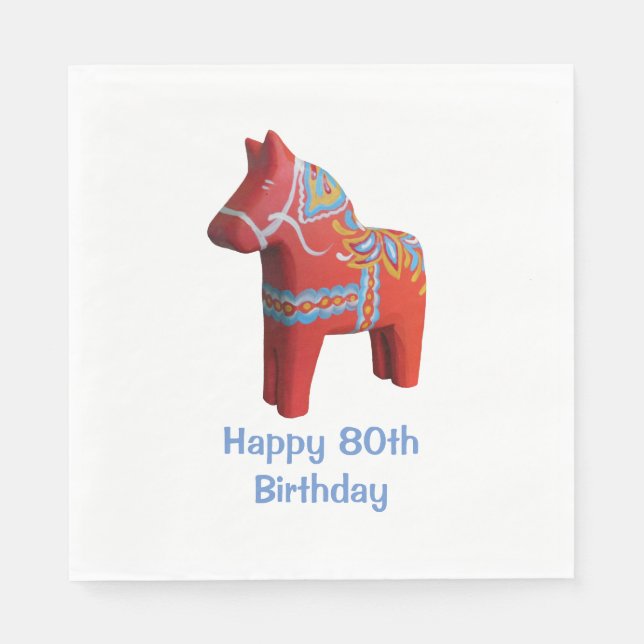 Dala Horse 80th Birthday Paper Napkins (Front)