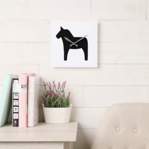 Dala Horse Black Clock