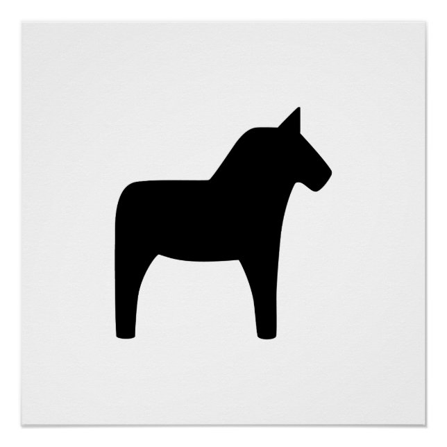 Dala Horse Black on White Glossy Poster (Front)