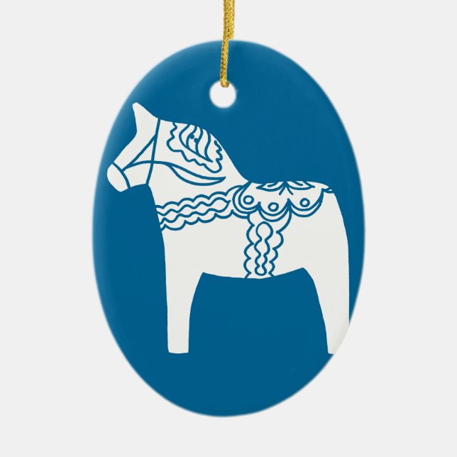 Dala Horse Blue Ceramic Ornament (Front)