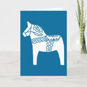 Dala Horse Blue Holiday Card