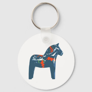 Dala Horse Blue Modern Art Sweden Keychain