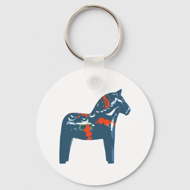 Dala Horse Blue Modern Art Sweden Keychain (Front)