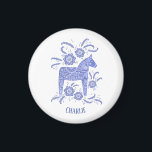 Dala Horse Blue Swedish Folk Art Custom Name Magnet<br><div class="desc">A blue and white painting of a  Swedish Dala Horse. 
Perfect for horse and pony lovers.
Change the name to customize.</div>