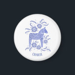 Dala Horse Blue Swedish Folk Art Custom Name Magnet<br><div class="desc">A blue and white painting of a  Swedish Dala Horse. 
Perfect for horse and pony lovers.
Change the name to customize.</div>