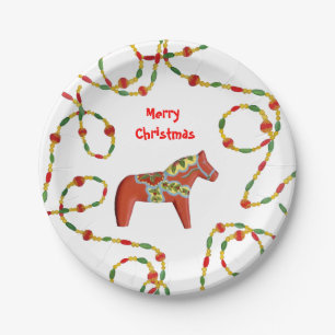 Dala Horse Christmas Paper Plate