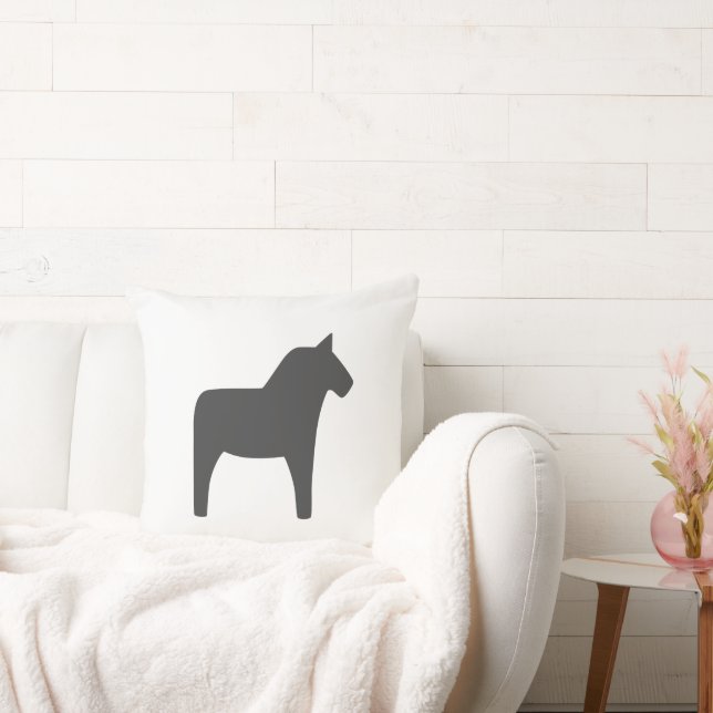 Dala Horse Dark Grey Throw Pillow (Couch)