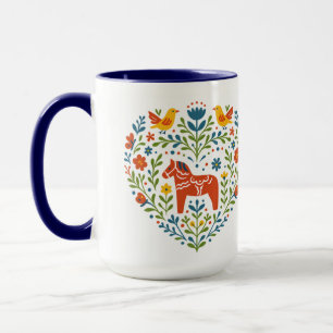 Dala Horse Folk Art Hygge Heart Pattern Mug