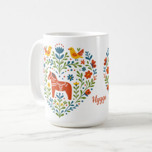 Dala Horse Folk Art Hygge Heart Pattern Mug