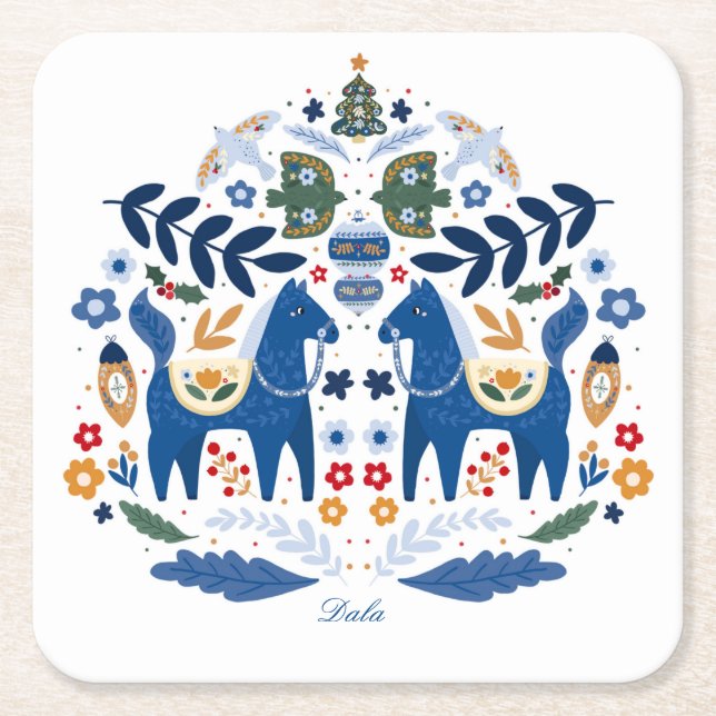 Dala Horse - Home Sweet Home Square Paper Coaster (Front)