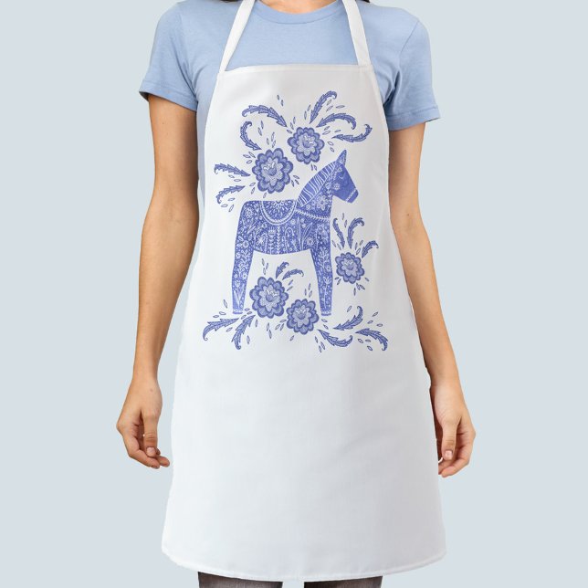 Dala Horse Indigo Blue and White Swedish Design Apron (Creator Uploaded)
