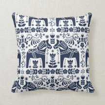 Dala Horse, Navy Blue & White Folk Print