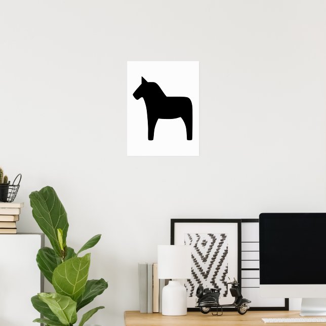 Dala Horse noir sur affiche blanche (Bureau à domicile)