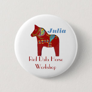 Dala Horse Personalized Name Tag Button